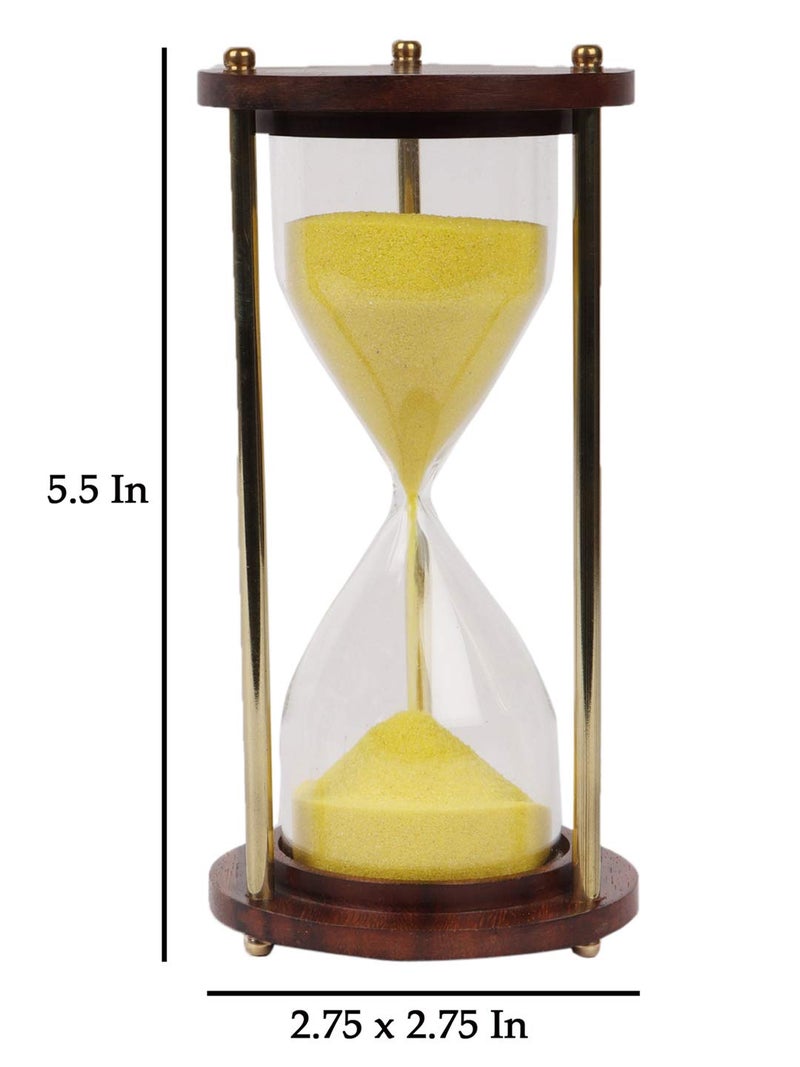 Ximdeco Nautical Vintage Style Brass and Wood Purple | Sand Timer | Sand Glass | Hour Glass | Sand Clock Ideal for Exercise Making Tea Kids Playing Gift 5 Minutes 5.5 Inches Showpiece (Yellow) - Image 3