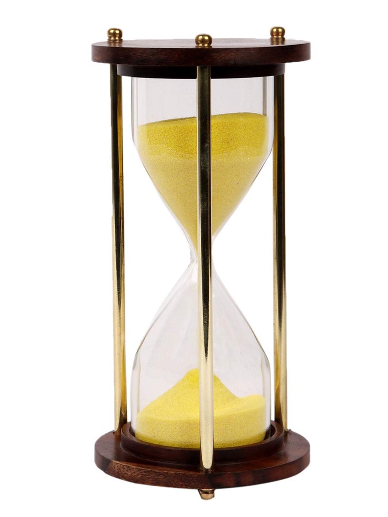 Ximdeco Nautical Vintage Style Brass and Wood Purple | Sand Timer | Sand Glass | Hour Glass | Sand Clock Ideal for Exercise Making Tea Kids Playing Gift 5 Minutes 5.5 Inches Showpiece (Yellow) - Image 2
