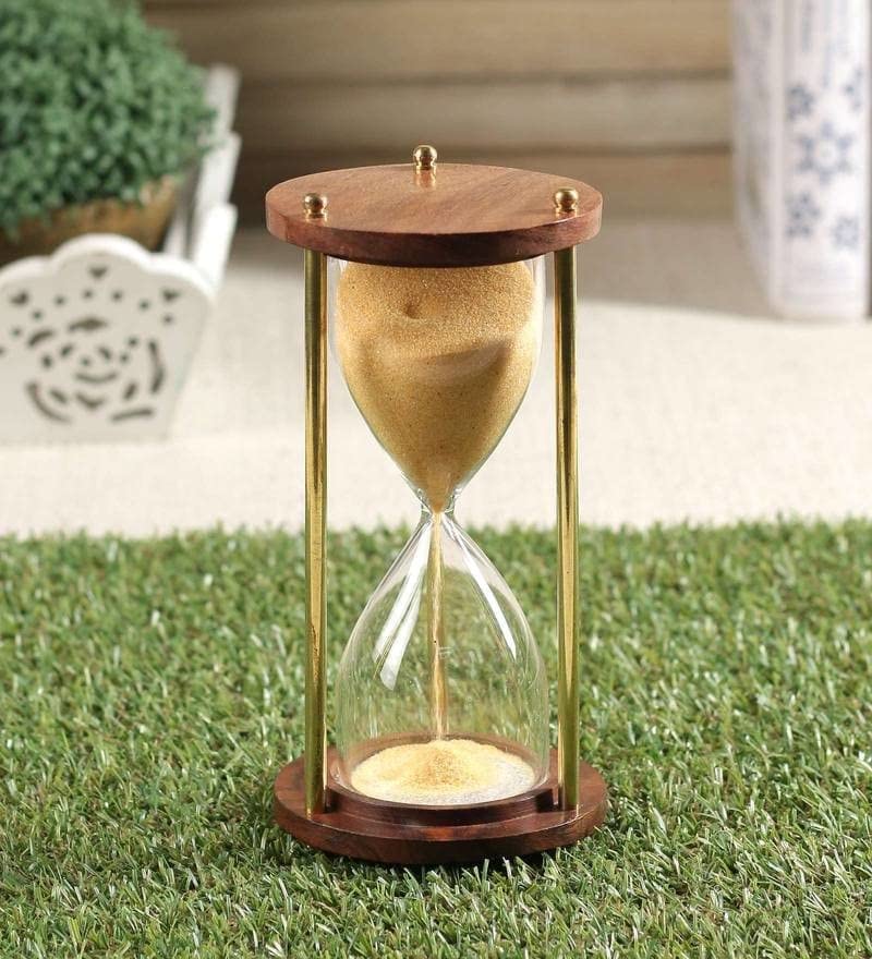 Ximdeco Nautical Vintage Style Brass and Wood Purple | Sand Timer | Sand Glass | Hour Glass | Sand Clock Ideal for Exercise Making Tea Kids Playing Gift 5 Minutes 5.5 Inches Showpiece (Yellow) - Image 1