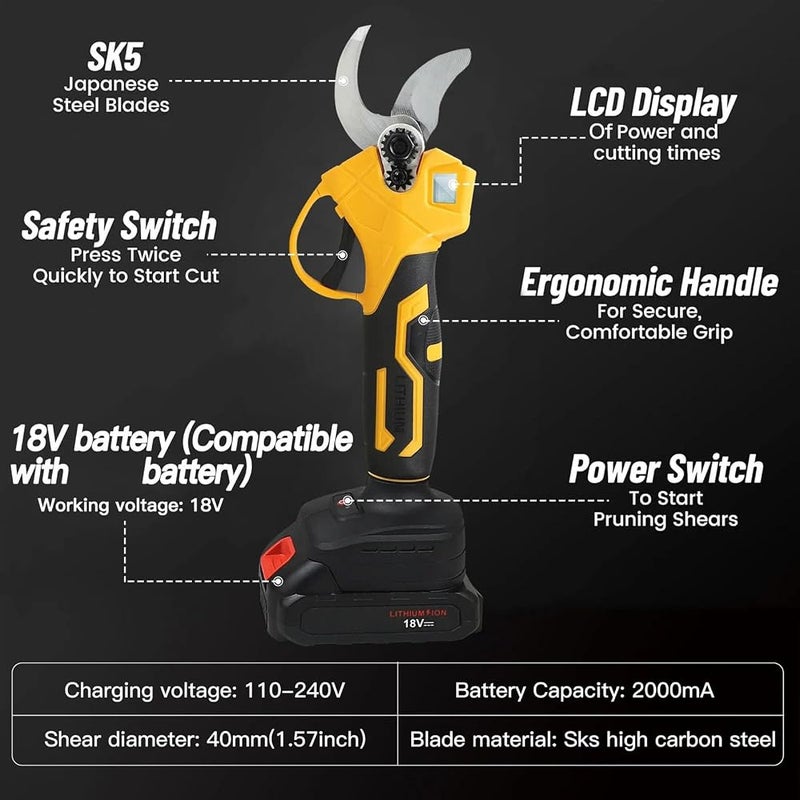 Eacam Safe Cordless Pruning Shears Powerful 30mm Electric Pruner for BL1815 BL1820 Battery, SK5 Blade Branch Cutter for Outdoor Use - Image 3