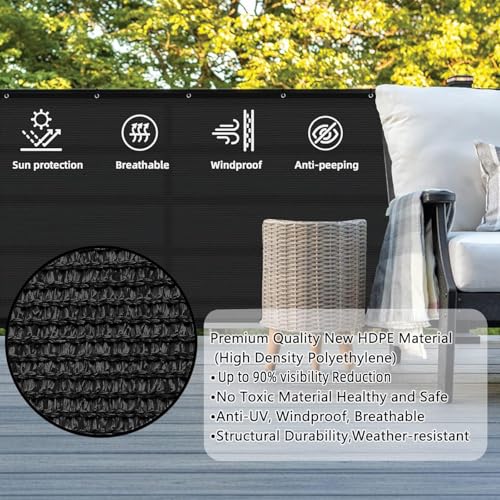 SUNLAX 3'x16' Black Balcony Privacy Screen Fence Windscreen Cover Fabric Shade Netting Mesh Cloth with Grommets UV Protection for Patio, Backyard, Porch, Railing Shield 90% (We Make Custom Sizes) - Image 2