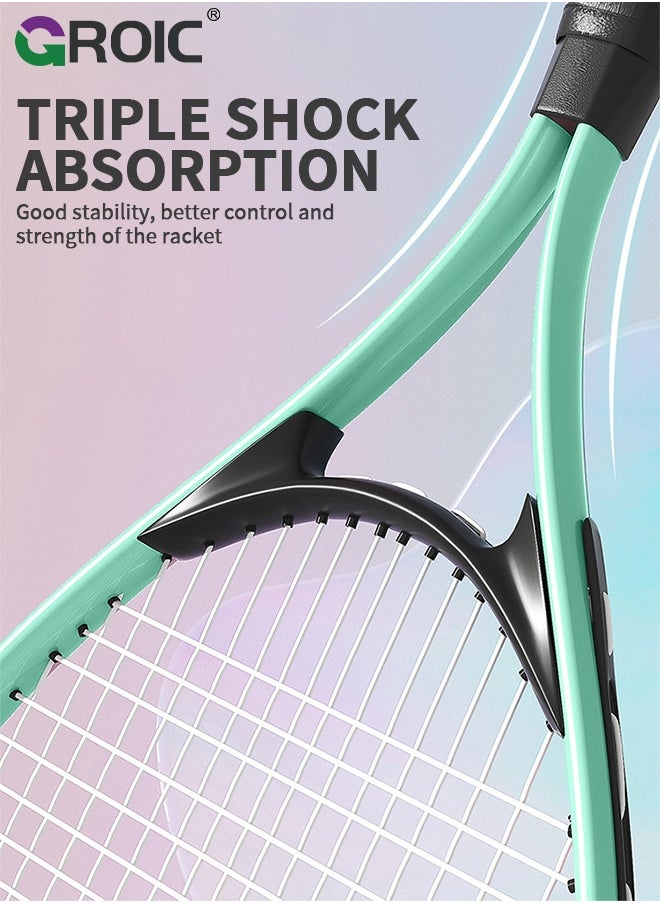GROIC 27" Tennis Rackets Set - 2 Pack Tennis Racket, 2 Ball with Rope, 2 Trainer Base, 2 Handle Grips and 2 Tennis Bag, Tennis Trainer Tennis Practice Tennis Ideal for Beginner/Intermediate Players  - Image 3