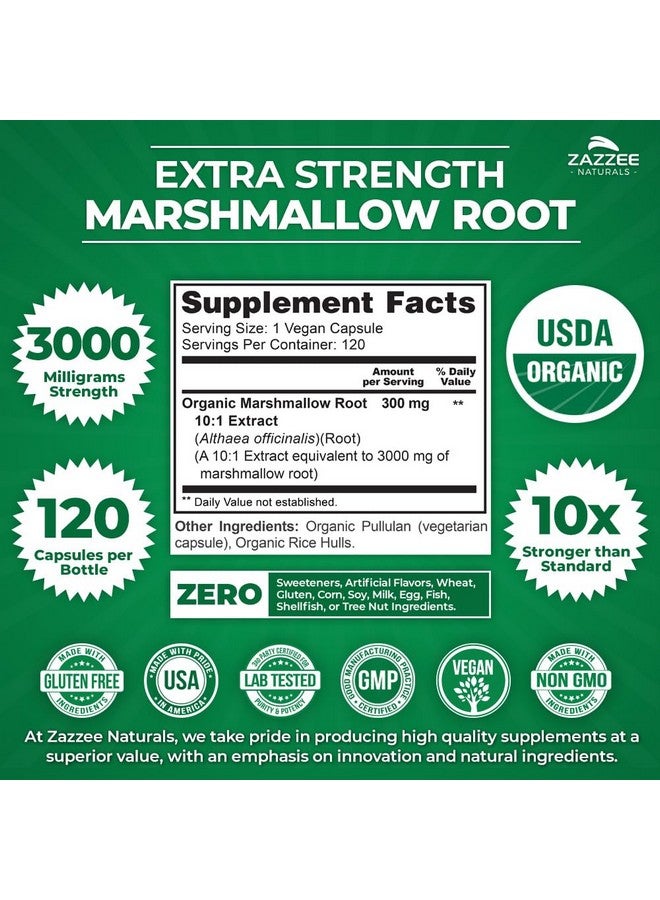 Zazzee USDA Organic Marshmallow Root 10:1 Extract, 3000 mg Strength, 120 Vegan Capsules, 4 Month Supply, Standardized, Concentrated 10X Extract, 100% Vegetarian, All-Natural, Non-GMO, Made in The USA - Image 3