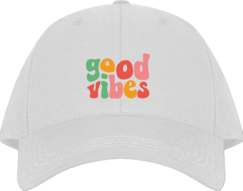 GOOD VIBES Plain unisex baseball cap White
