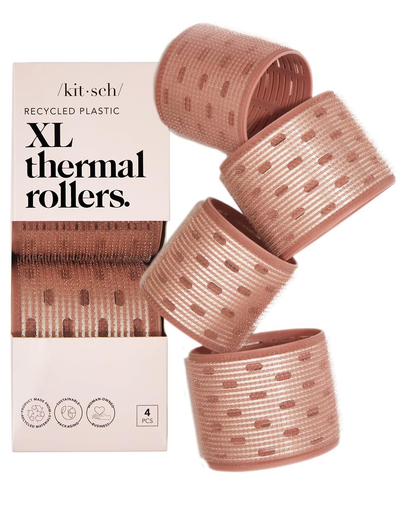 Kitsch XL Ceramic Thermal Rollers  Self Grip Hair Rollers for Blowout Look Long Hair Medium  Short Hair Large Hair Rollers for Volume  Curls Thermal Curlers  Terracotta 4pcs