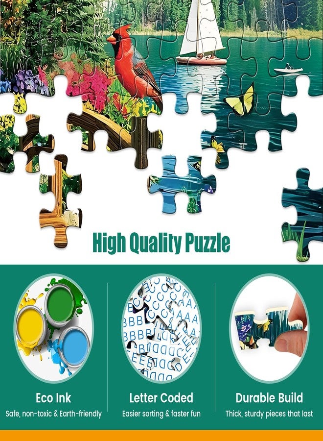 Edsjegn 300 Piece Puzzles for Adults,Lake Cabin Jigsaw Puzzle for Adults Kids Elderly,Large Piece Countryside Puzzle for Kids Age 8-10 10-12,Challenging Landscape Puzzle,Family Game Great Gift 20.5x15in - Image 3