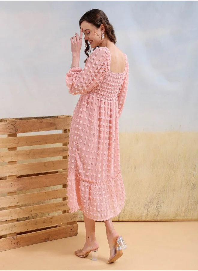 مرفوعة Women Fit and Flared Casual Textured Maxi Dress