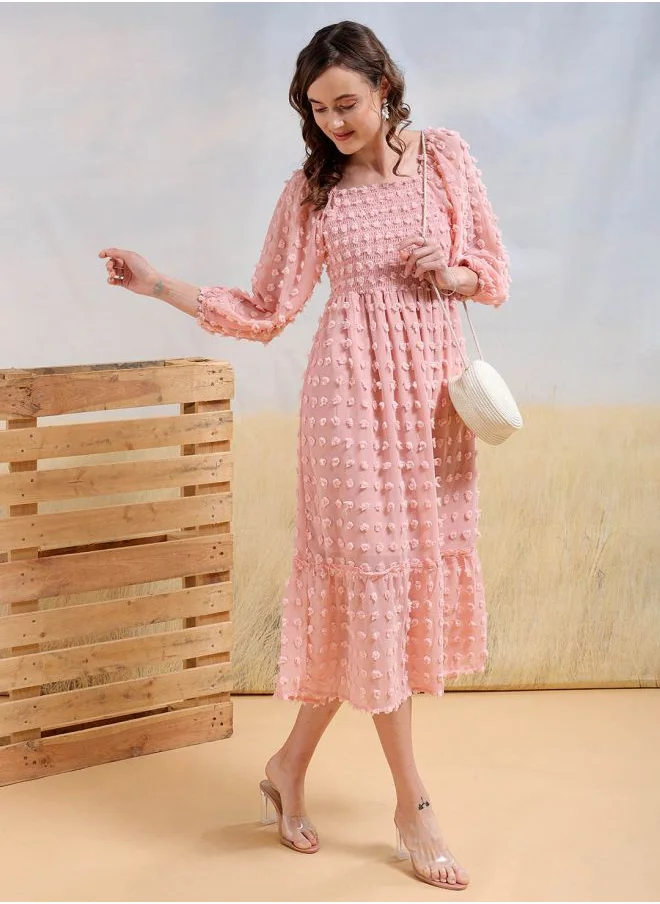 مرفوعة Women Fit and Flared Casual Textured Maxi Dress