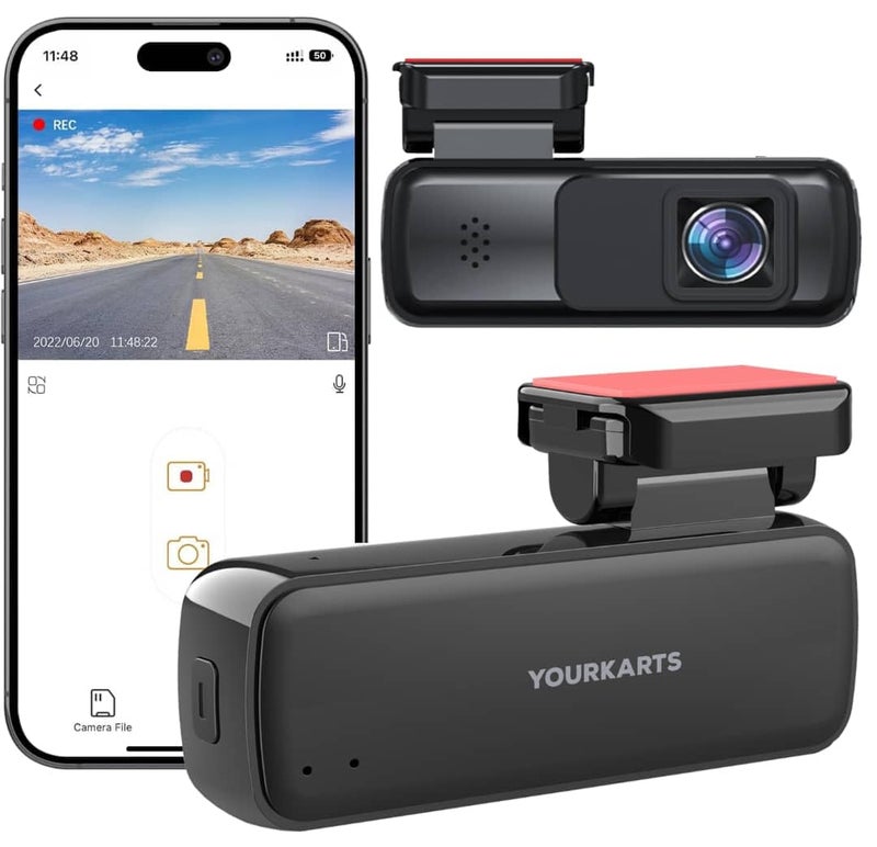 YOURKARTS.COM Compact HD Dash Cam 1296P/1080P with WiFi & Viidure App, Motion Detection, 128GB Support, Wide Temp Range, 12V-24V Compatible, USB-A to Type-C Cable 3m – 18-Month Warranty - Image 1