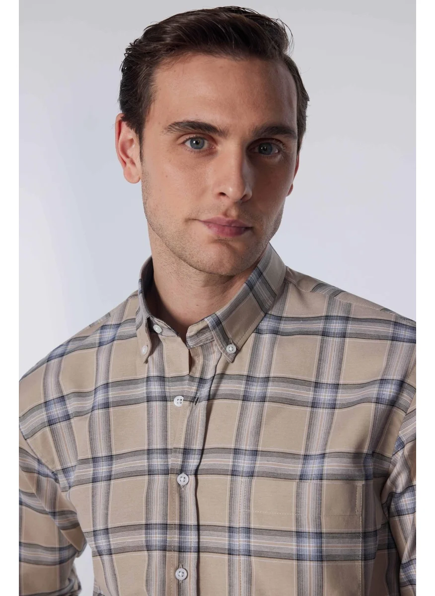 Tudors Classic Fit Long Sleeve Button Collar Small Checked Cotton Men's Shirt