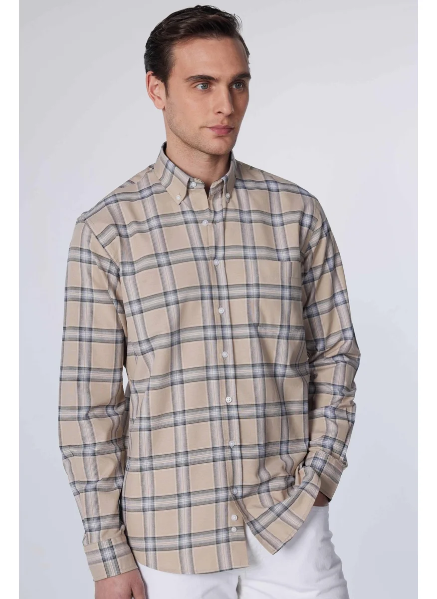 Tudors Classic Fit Long Sleeve Button Collar Small Checked Cotton Men's Shirt