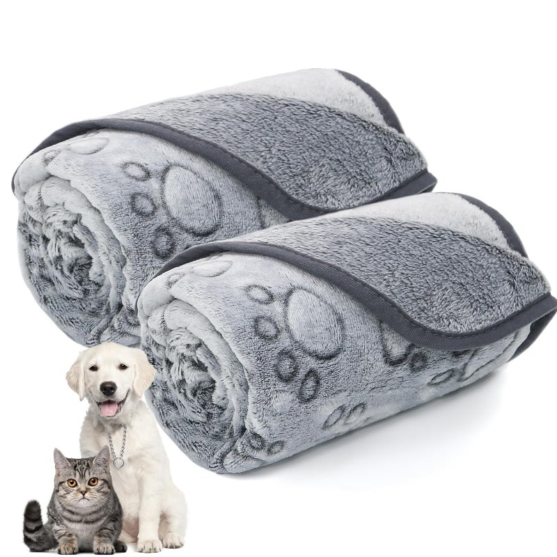 LOKOZ 2 Pack Dog Blanket for Small Medium Dogs, Soft Washable Fleece Pet Blankets with Paw Print, Puppy & Cat Blanket for Bed Couch Sofa, 24"x32" - Image 1