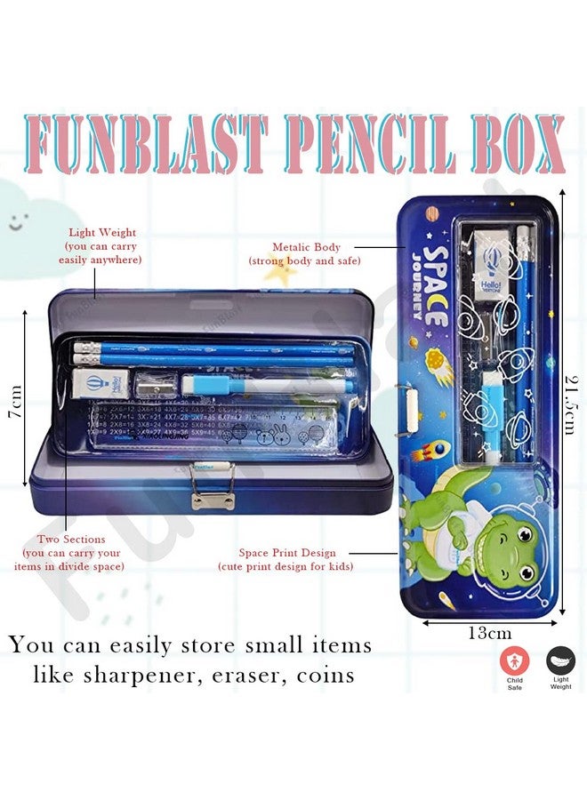 FunBlast Space Journey Theme Metal Pencil Box Case with Pencil, Eraser, Sharpener Stationery Set - Double Layer Pencil Case Stationary Organizer for Kids, Boys, Girls (Space Journey) - Image 3