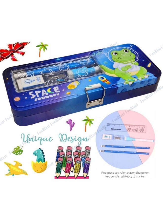 FunBlast Space Journey Theme Metal Pencil Box Case with Pencil, Eraser, Sharpener Stationery Set - Double Layer Pencil Case Stationary Organizer for Kids, Boys, Girls (Space Journey) - Image 4