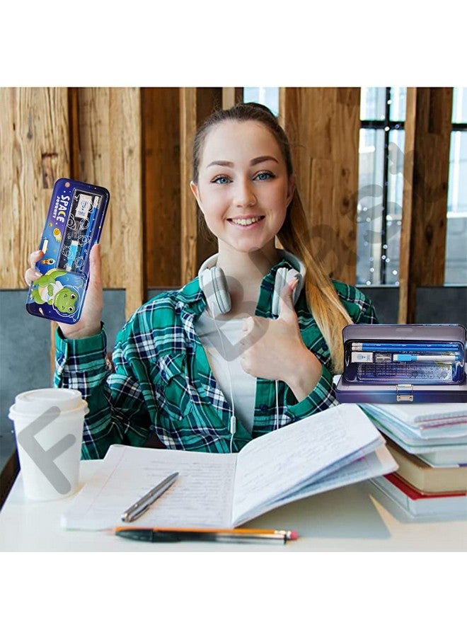 FunBlast Space Journey Theme Metal Pencil Box Case with Pencil, Eraser, Sharpener Stationery Set - Double Layer Pencil Case Stationary Organizer for Kids, Boys, Girls (Space Journey) - Image 5