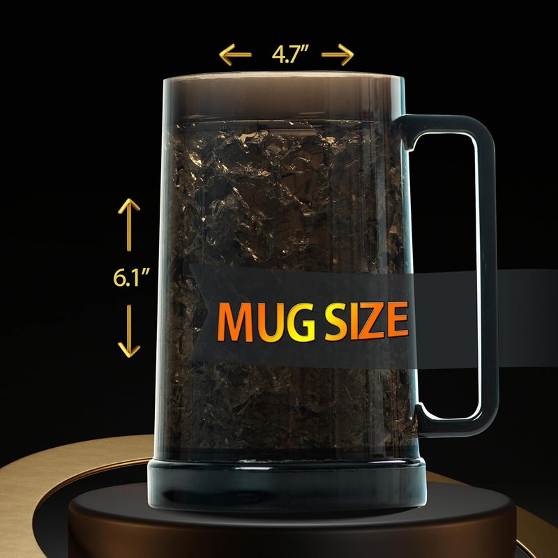 Granatan Black Beer Mugs with Gel Freezer 16 oz, Double Walled Beer Mugs with Handles Set Of 4 - Image 2