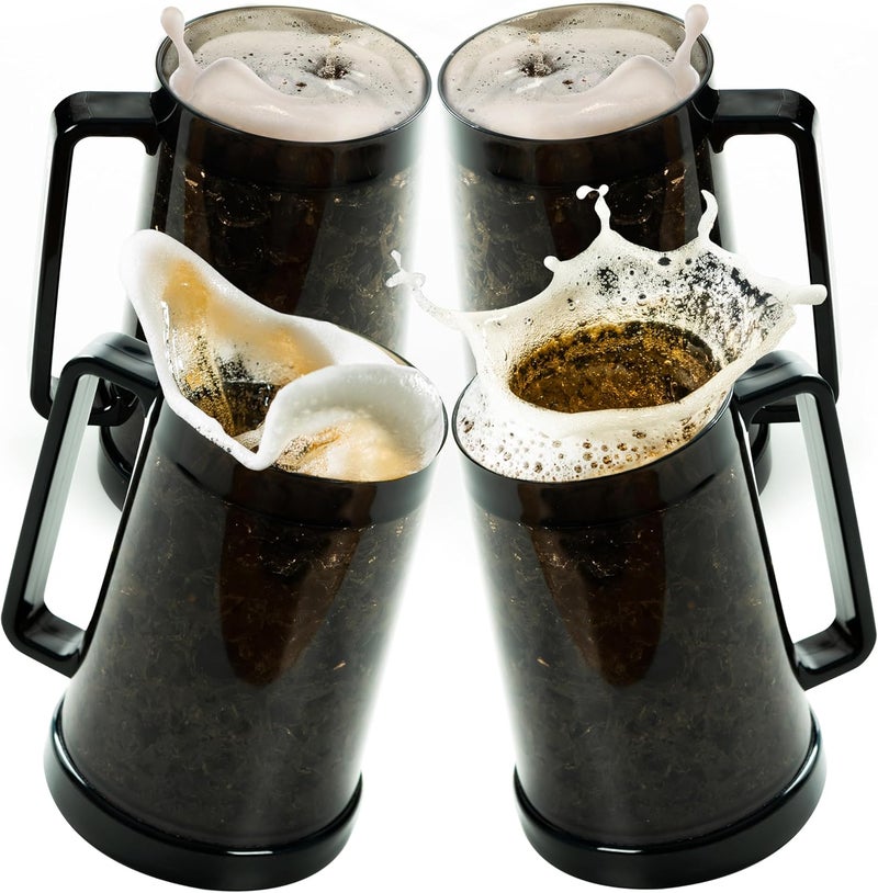 Granatan Black Beer Mugs with Gel Freezer 16 oz, Double Walled Beer Mugs with Handles Set Of 4 - Image 1