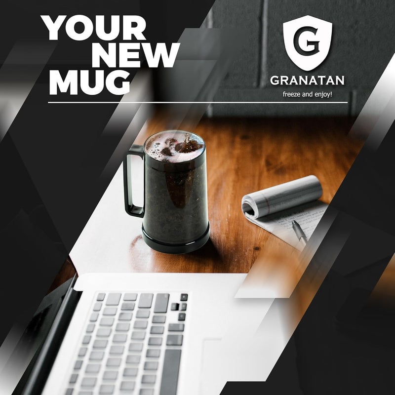 Granatan Black Beer Mugs with Gel Freezer 16 oz, Double Walled Beer Mugs with Handles Set Of 4 - Image 5