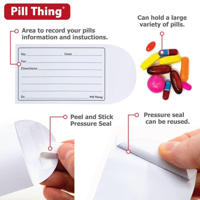 pill thing Printed Pill Envelope with Peel and Seal Pressure Closure - 3.5" x 2.5", Easy to Fill, Holds Variety of Pill Sizes (100) - Image 2