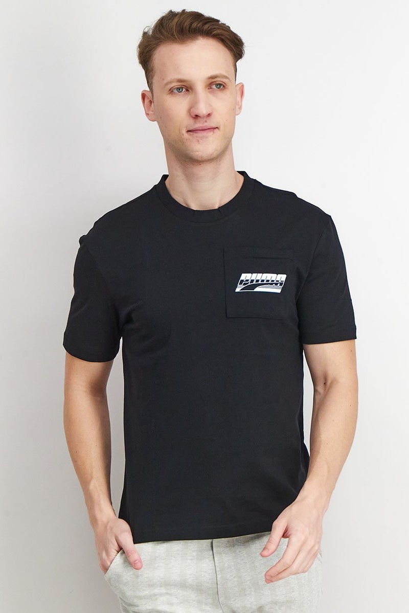 PUMA Men Sportswear Fit Crew Neck Short Sleeve Graphic Pocket T Shirt, Black - Image 1