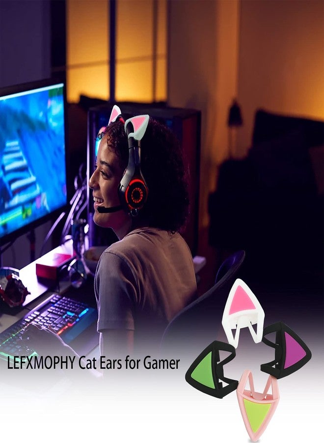 LEFXMOPHY Cat Ears for Headset, Kitty Ear Replacement for Bose/Sony, White Flexible Silicone Attachment Accessories Add on Headphone for PC Kids Girl Men, Pink Glow in Dark - Image 2