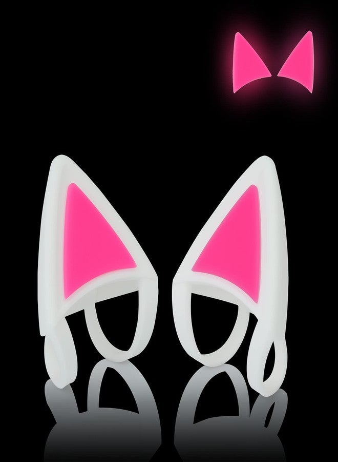 LEFXMOPHY Cat Ears for Headset, Kitty Ear Replacement for Bose/Sony, White Flexible Silicone Attachment Accessories Add on Headphone for PC Kids Girl Men, Pink Glow in Dark - Image 1