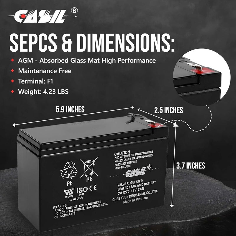 Casil CA1270 12V 7Ah SLA/AGM Sealed Lead Acid Maintenance-Free Battery – F1 Terminals - Image 5