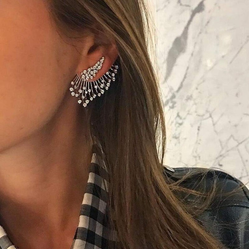 Doubnine Feather Earring Jacket Front Back Stud One Ear Boho Silver Earring Jewelry Women - Image 1