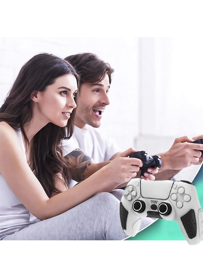 المضادة للانزلاق PS5 تحكم الجلد لينة وسميكة المضادة للانزلاق سيليكون قبضة مزدوجة الرأس الأكمام الواقية المطبقة على بلايستيشن 5 تحكم قبضة ، مع ملصقات والإبهام 2 قبضة غطاء سيليكون مجموعة أسود / أبيض - Image 4