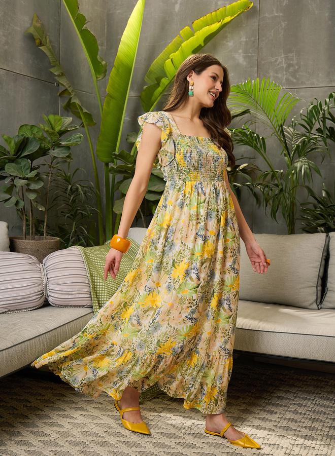 Sassafras Green Floral Square Neck Maxi Dress - Image 3