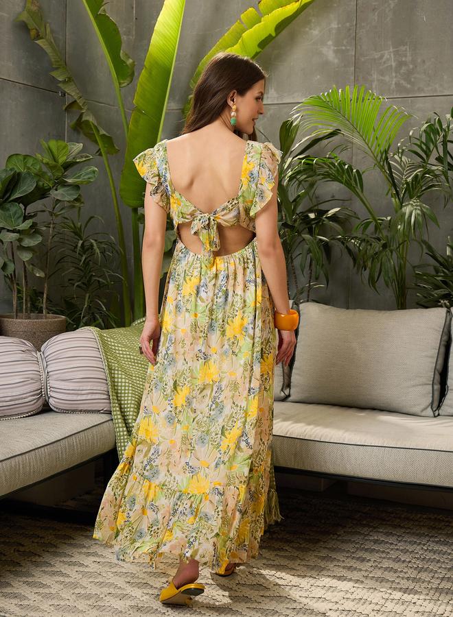 Sassafras Green Floral Square Neck Maxi Dress - Image 5