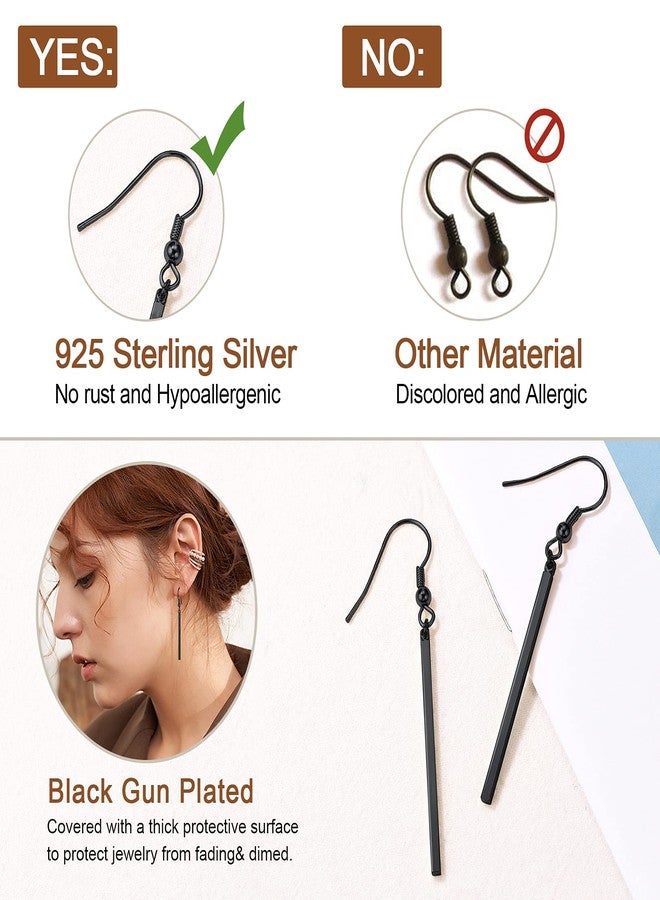 FOCALOOK Black Earrings for Women Hypoallergenic Minimalist Thin Drop Dangle Long Vertical Bar Earrings - Image 4