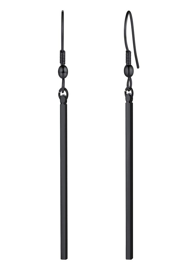 FOCALOOK Black Earrings for Women Hypoallergenic Minimalist Thin Drop Dangle Long Vertical Bar Earrings - Image 1