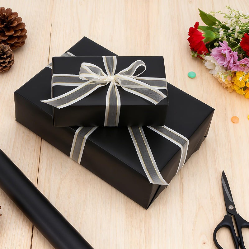 Donyang Black Wrapping Paper, 17In x 33Ft Gift Wrapping Paper, Matte Metallic Paper - Image 5