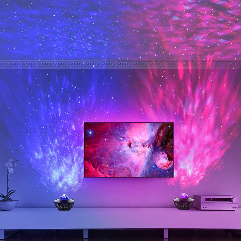 LED Wave Projector Lamp - 10 Colors Starry Sky & Ocean Effect Built-In BT 5.2 Speaker USB Flash Disk Compatibility Timer Remote Voice Control Black Cordless Lamp for Home Decor Party Night Use - Image 3