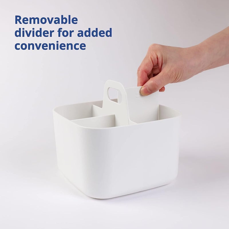 Multipurpose Organizer, DIY Dividers,Portable Craft Storage Organizer,Stackable Plastic Caddy with Handle, Storage for Bathroom, Dorm,Home,Office,Makeup,Pen,etc (Small, White) - Image 3