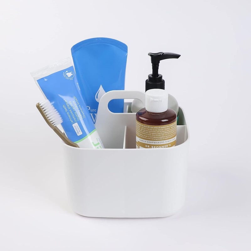 Multipurpose Organizer, DIY Dividers,Portable Craft Storage Organizer,Stackable Plastic Caddy with Handle, Storage for Bathroom, Dorm,Home,Office,Makeup,Pen,etc (Small, White) - Image 2