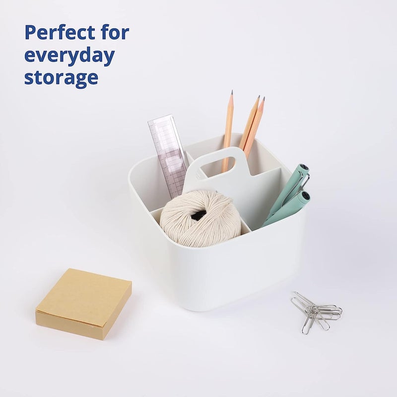 Multipurpose Organizer, DIY Dividers,Portable Craft Storage Organizer,Stackable Plastic Caddy with Handle, Storage for Bathroom, Dorm,Home,Office,Makeup,Pen,etc (Small, White) - Image 1