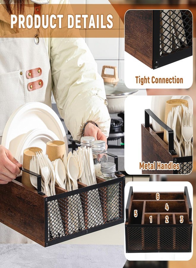 Mimorou Wooden Paper Plate Dispenser Utensil Holder Kitchen Counter Cutlery Flatware Organizer for Party Utensil Caddy Paper Plate Holder for Cups Spoons Forks Napkins, Kitchen Accessories - Image 3