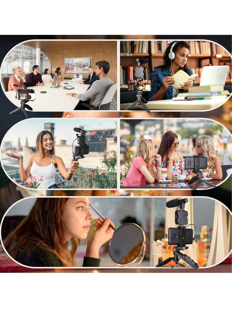 إضاءة فيديو LED "فلوغينغ لايك مي" + ميكروفون + حامل هاتف محمول + مقبض يدوي/حامل ثلاثي القوائم صغير متوافق مع الهواتف الذكية لتطبيقات تيك توك ويوتيوب والبث المباشر والاجتماعات - Image 2