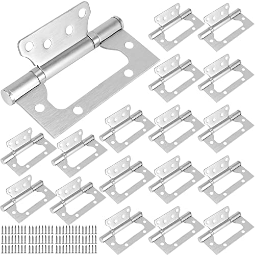 SINJEUN 18 PCS 4 x 3 Inch Non-Mortise Door Hinges, Stainless Steel Flush Heavy Duty Door Hinges with 144 Mounting Screws for Motorhome, Trailer, Camper, Brushed Surface, Silver - Image 1