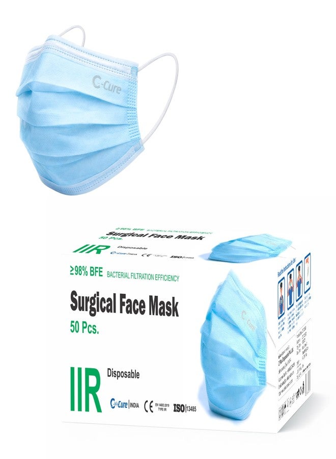 C-Cure® Meltblown - SMMS Fabric 3 Ply Disposable Face Mask Pack of 300 with Aluminium Nose Clip | IIR UltraSoft Ear Loop Mask for Dust Protection | Blue - Image 1