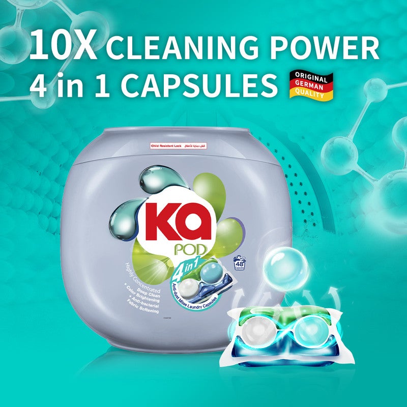 كي ايه KA PODS, 4-in-1 Anti-Dust Mites Laundry Detergent Capsules with Deep Cleaning, Fabric Softening, Color Brightening, Anti-Bacterial and Powerful Stain Remover,48 Pods, Pack of 2 X 48 Pods (96 Capsules) - Image 4
