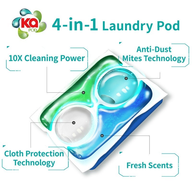 كي ايه KA PODS, 4-in-1 Anti-Dust Mites Laundry Detergent Capsules with Deep Cleaning, Fabric Softening, Color Brightening, Anti-Bacterial and Powerful Stain Remover,48 Pods, Pack of 2 X 48 Pods (96 Capsules) - Image 5