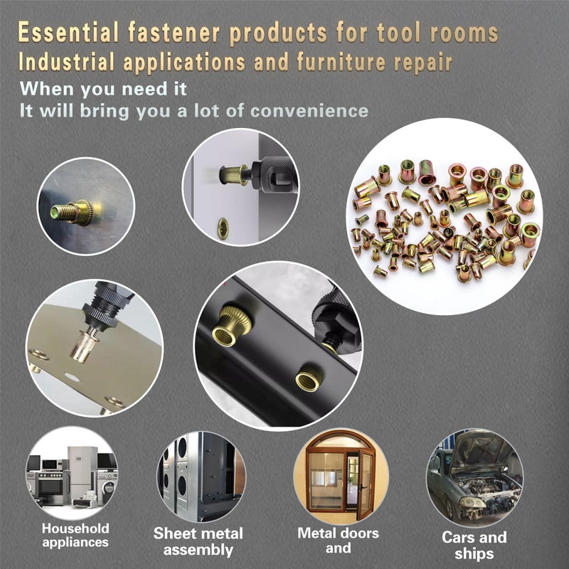 AskWay ASE Pressure Rivet Nut Tool Kit, 770PCS (3/8-16,5/16-18,1/4,10-24,8-32,6-32) Imperial Rivet Nut, Suitable for Furniture, Decoration, Automotive, Marine and Industrial Applications - Image 5