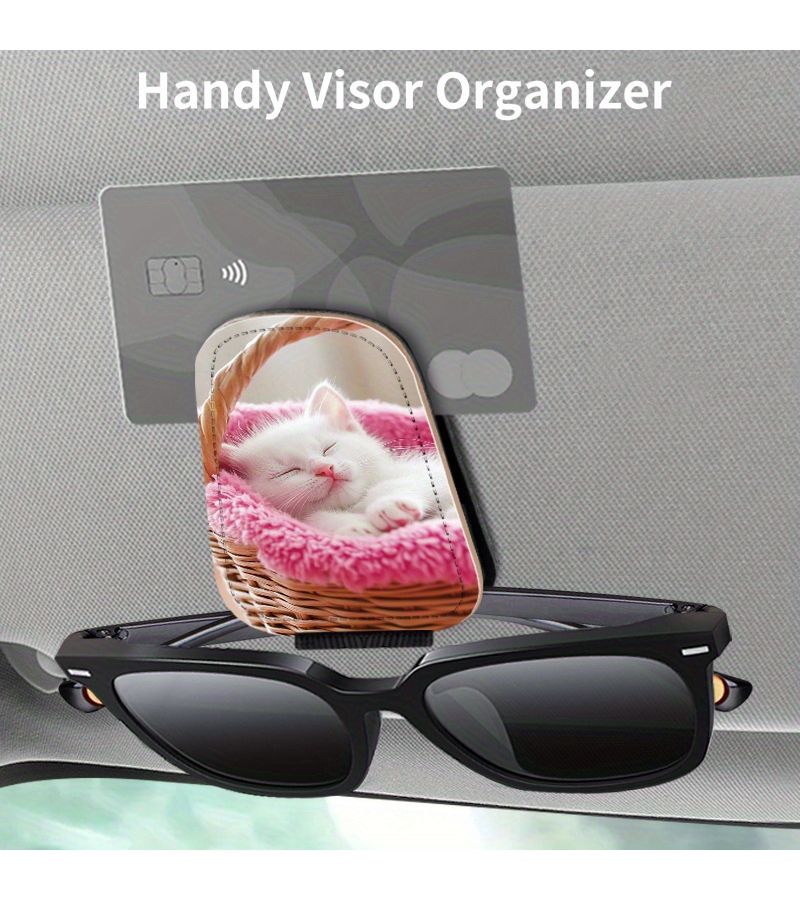 1pc Kitten 527 2D Flat Print Car Sun Visor Eyeglass Holder Clip Magnetic Eyeglass Hook Securely Clips On In Car Ticket Card Holder Damage Free Installation Suitable For Various Car Models - Image 3