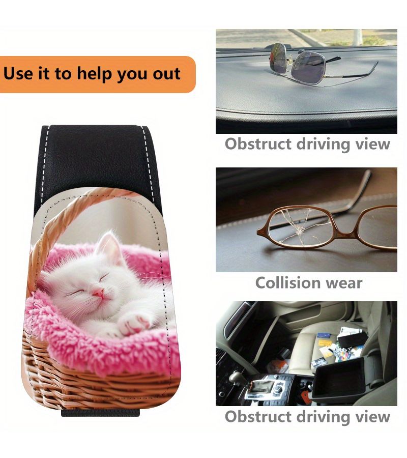 1pc Kitten 527 2D Flat Print Car Sun Visor Eyeglass Holder Clip Magnetic Eyeglass Hook Securely Clips On In Car Ticket Card Holder Damage Free Installation Suitable For Various Car Models - Image 5