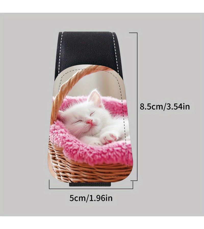 1pc Kitten 527 2D Flat Print Car Sun Visor Eyeglass Holder Clip Magnetic Eyeglass Hook Securely Clips On In Car Ticket Card Holder Damage Free Installation Suitable For Various Car Models - Image 2