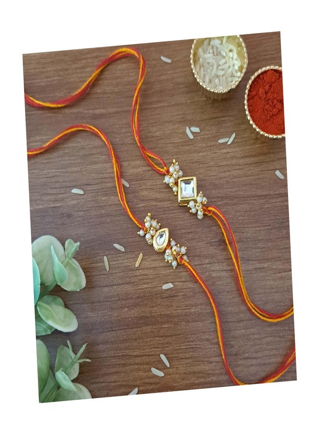 meryCraft Designer Fancy Traditional Rakhi for Bro/Brother/Bhaiya/Bhai/Bhabhi (Pack of 2) Rakshabandan Rakhe Kundan Stone Rakhee Bracelet Rakshasutra For Unisex Adult-R-2024-47 - Image 1