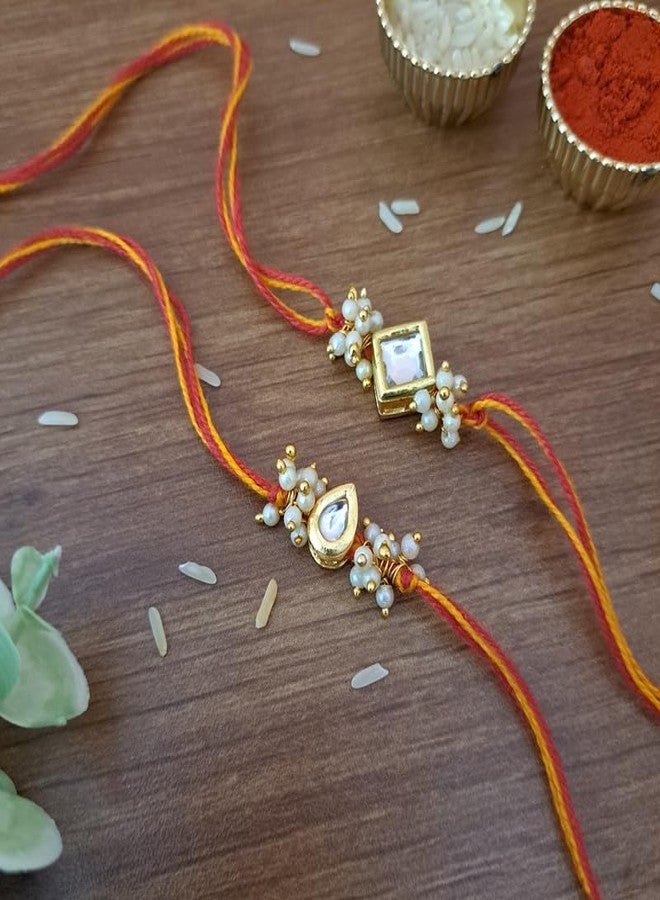 meryCraft Designer Fancy Traditional Rakhi for Bro/Brother/Bhaiya/Bhai/Bhabhi (Pack of 2) Rakshabandan Rakhe Kundan Stone Rakhee Bracelet Rakshasutra For Unisex Adult-R-2024-47 - Image 2